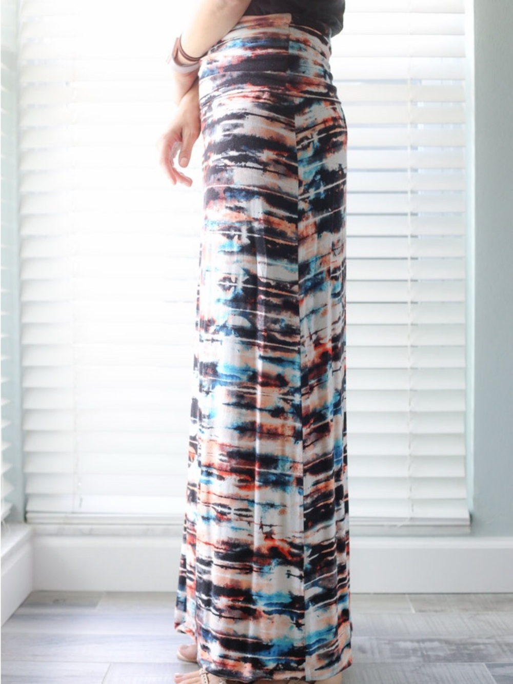 Abstract Print Maxi Skirt in Blue & Rust